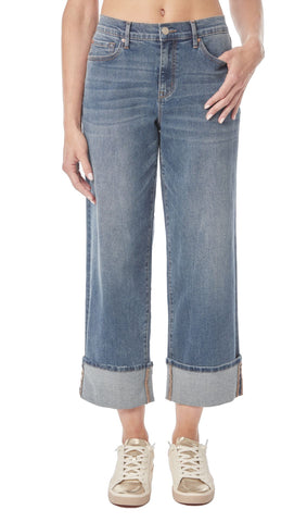 Wide Leg Roll Cuff Jeans