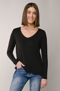 V-Neck Hi-Lo Top-Black