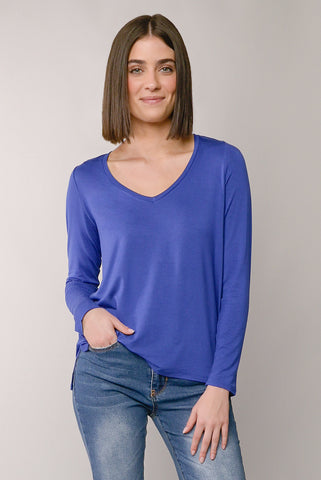 V-Neck Hi-Lo Top-Blue