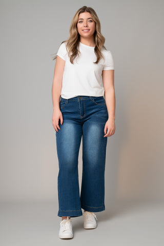 STRETCH  DENIM WIDE LEG JEAN