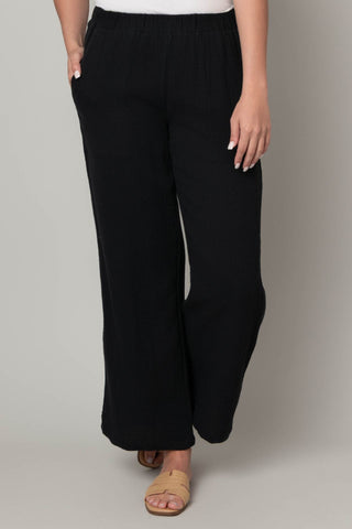black COTTON GAUZE PULL ON WIDE LEG PANT (Copy)