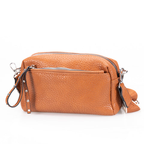 THE CARA PEBBLE VEGAN LEATHER MINI BAG-CARMEL