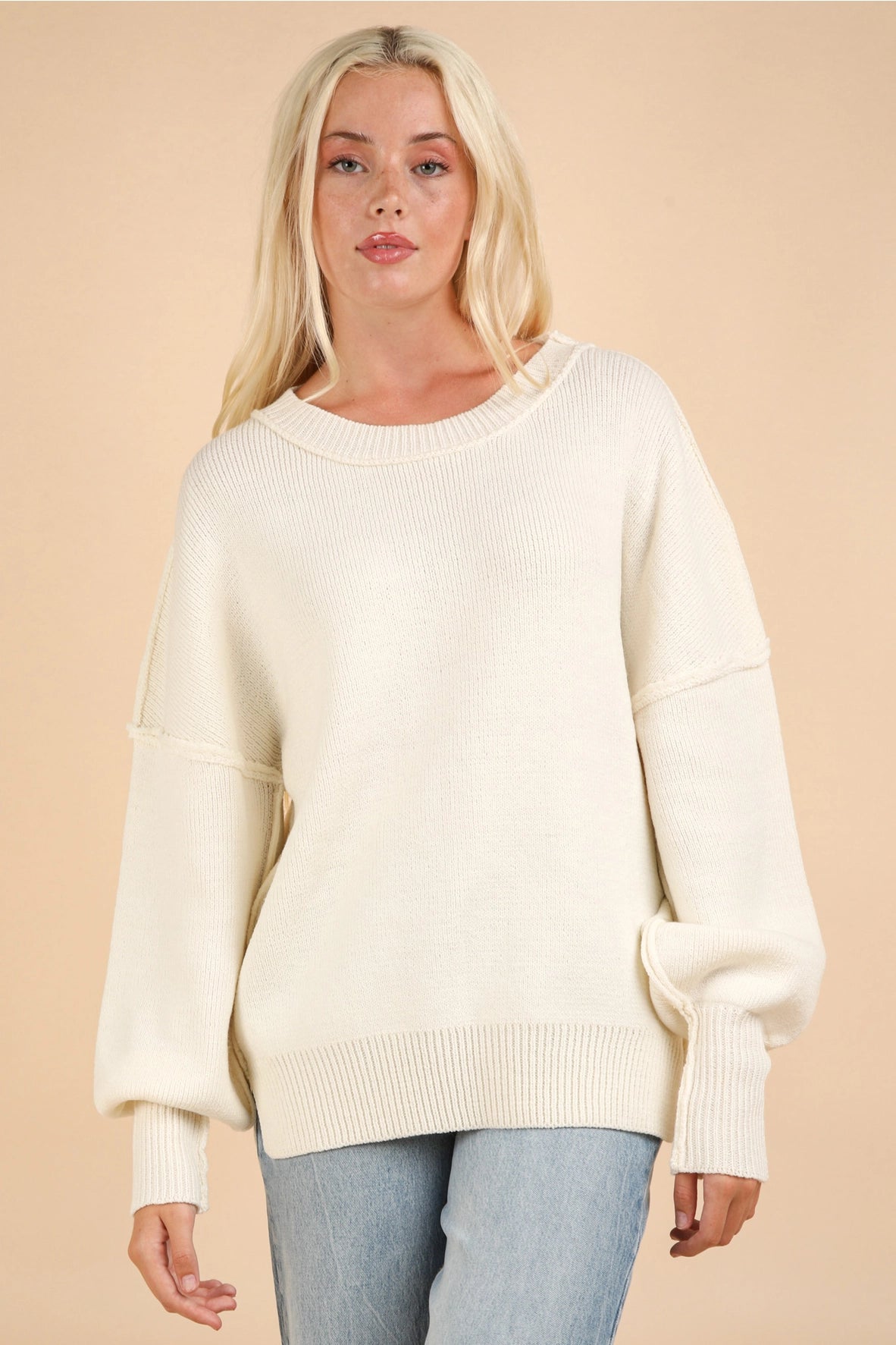 IVORY OVERSIZED SOLID KNIT TOP