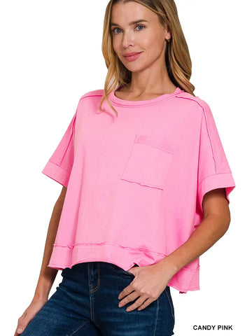 Raw Hem Oversized Tee- pink