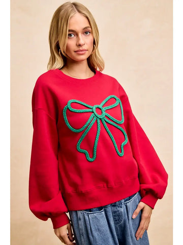 Brushed Terry Bow  Top Balloon Sleeves