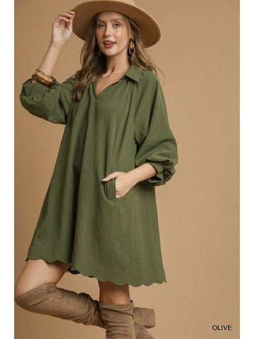 THE SCALOP DRESS-OLIVE