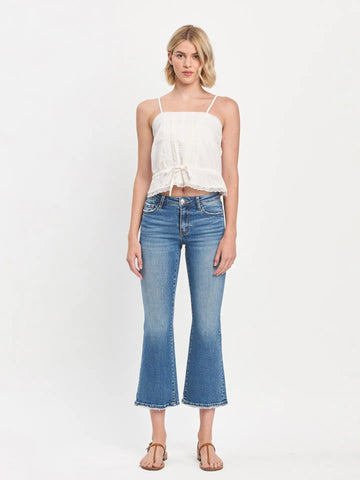 mid rise kick flare jean