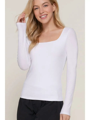RIBBED SQUARE NECK TOP- WHITE
