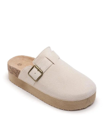 THE BUCKLE WEDGE MULE- CREAM