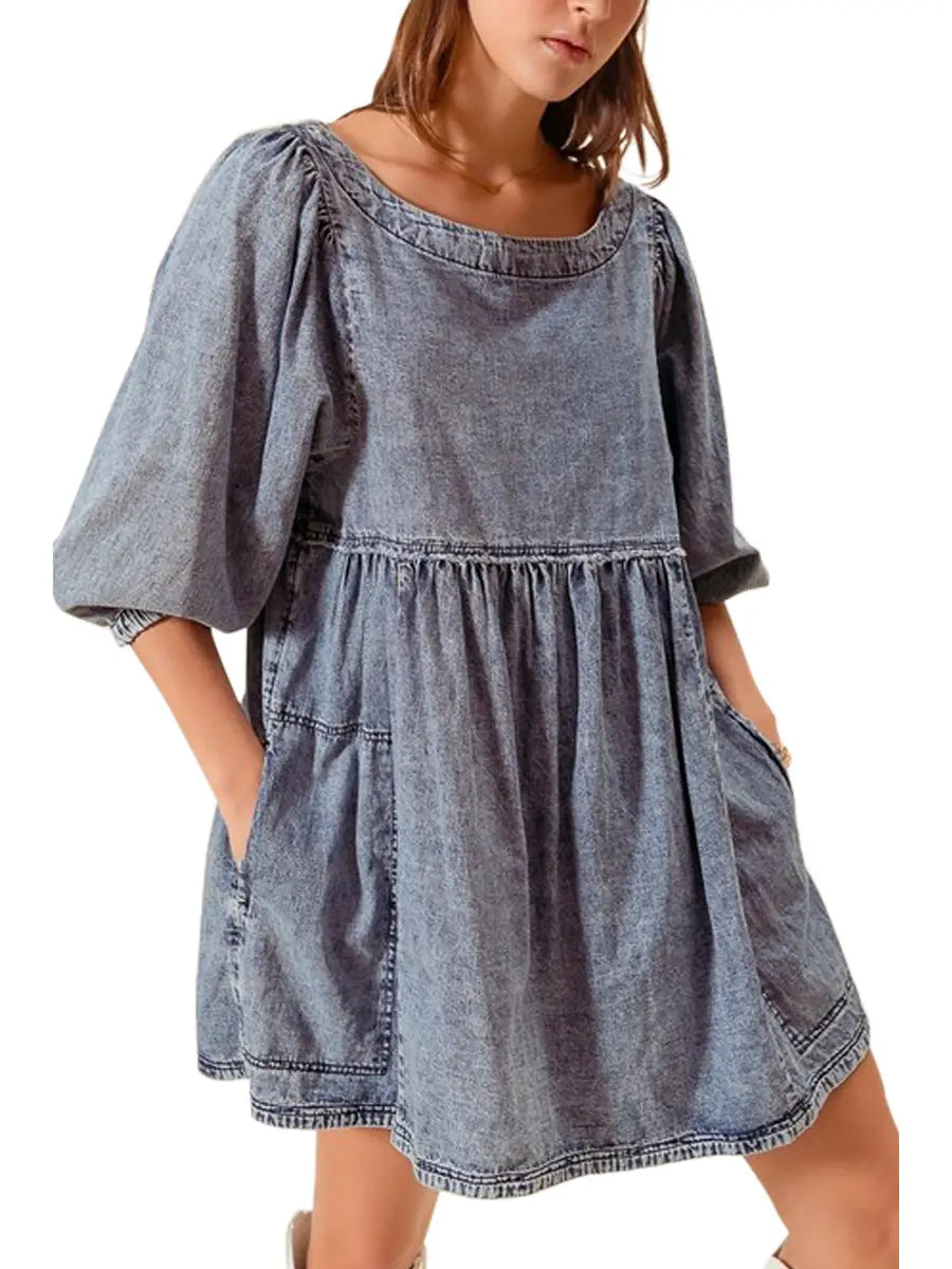 Washed and Distressed Mini Denim Dress