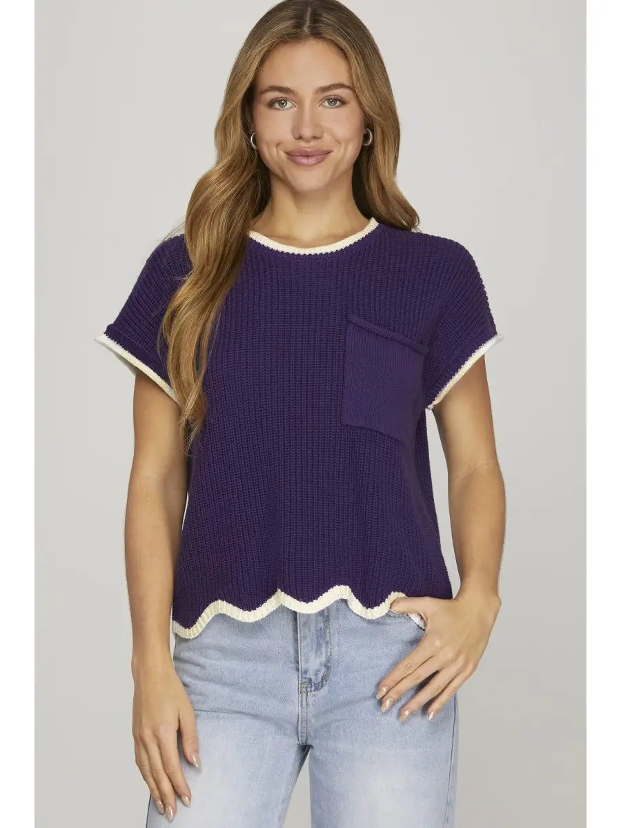 THE KICK OFF SCALLOPED TOP -PURPLE