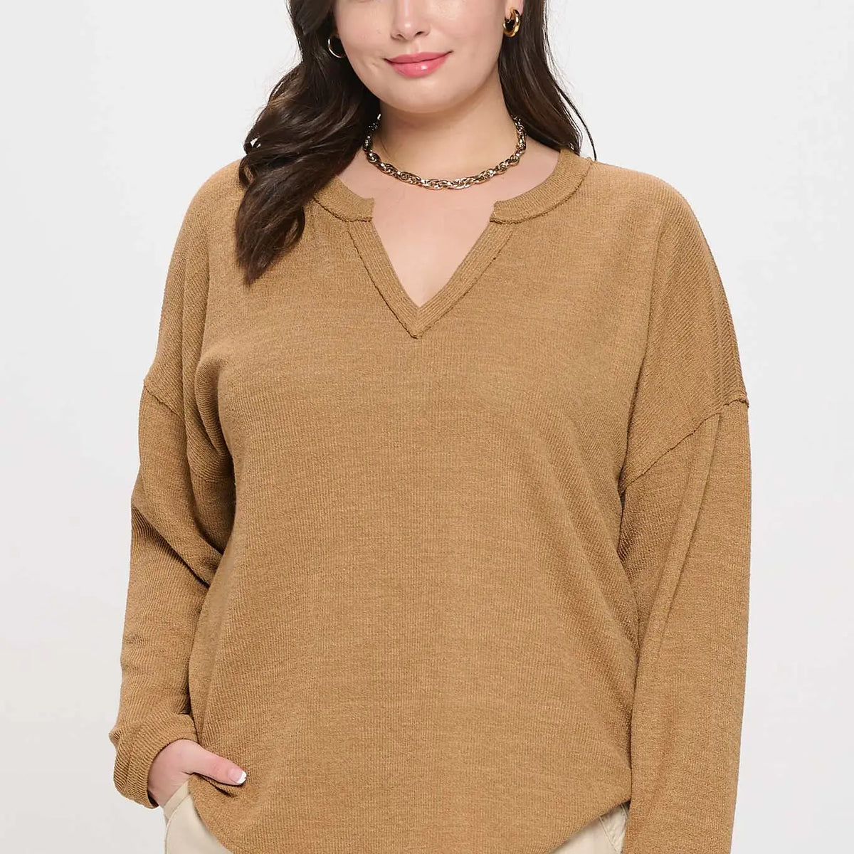 ALMOND PLUS SOLID NOTCH TOP – Dear Rosie Boutique