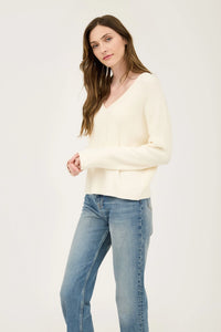 V Neck Long Sweater-Cream