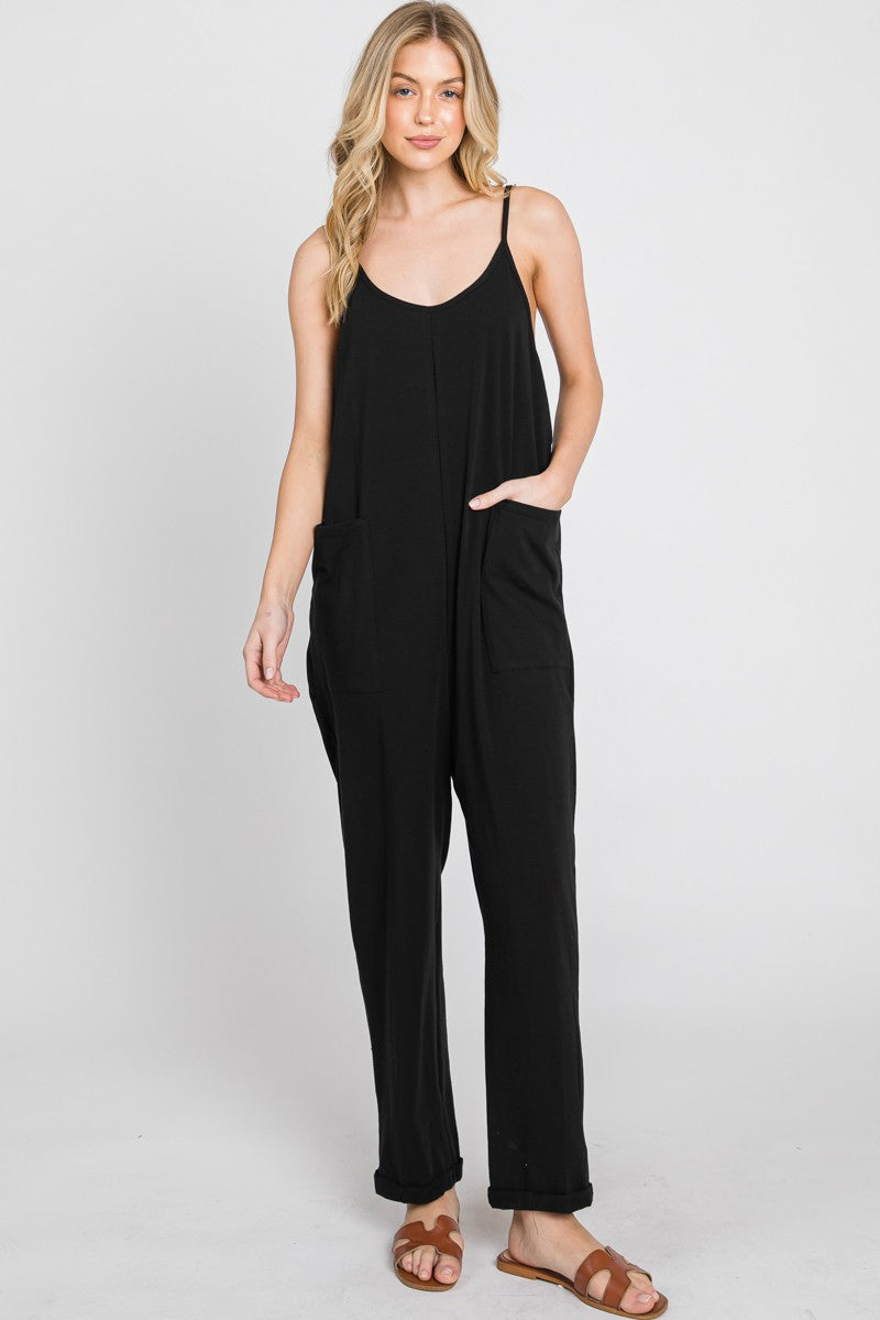 Cotton Relaxed Cami Jumpsuit-BLACK
