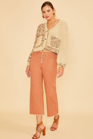 HIGH RISE STRETCH BUTTONS UP WIDE LEG- ORANGE