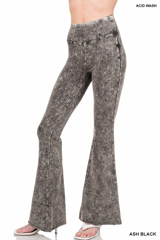 THE DISTRESSED FLARE YOGA PANTS-BLACK+