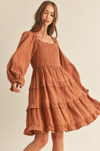 Square Neckline Ruffle Tiered Dress