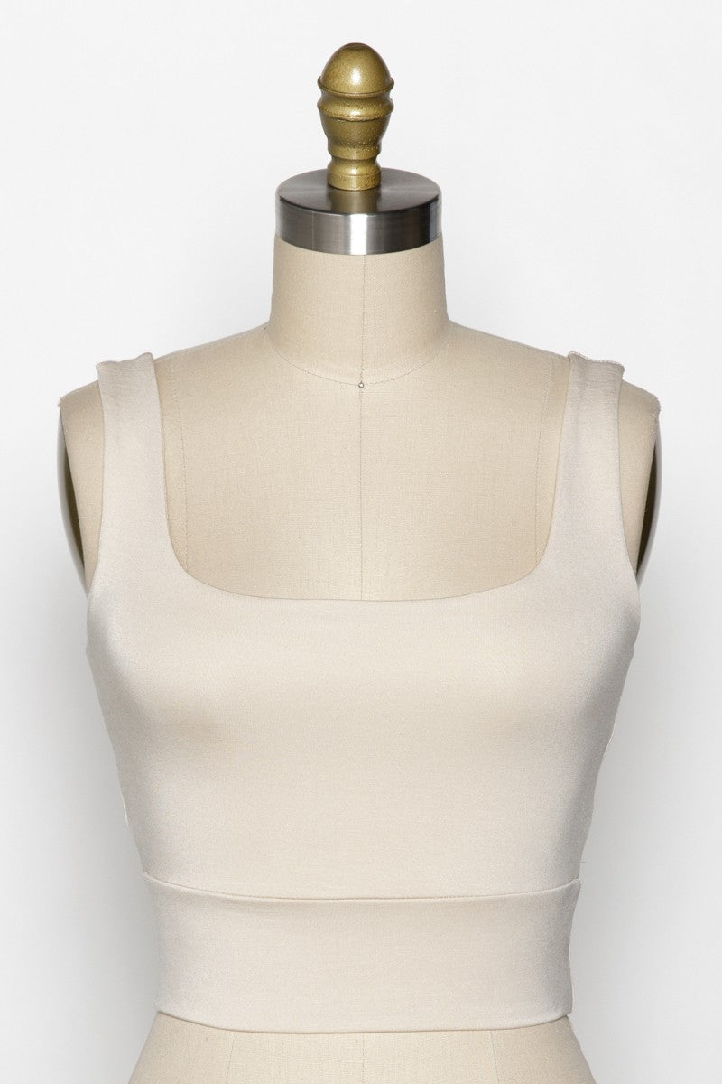 Square Neck Fitted Crop Top- IVORY