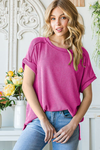 THE EVERYDAY RIBBED TOP- HOT PINK