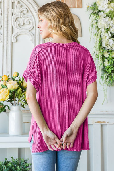 THE EVERYDAY RIBBED TOP- HOT PINK