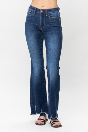 DISTRESSED HEM BOOTCUT JEANS