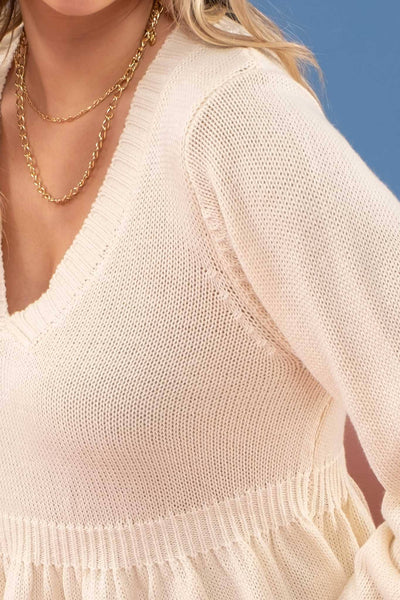 RIBBED WAIST SWEATER TOP: IVORY