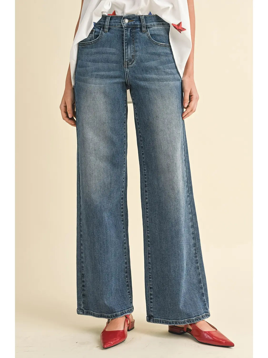 Stretch High Rise Wide Leg Denim Jeans