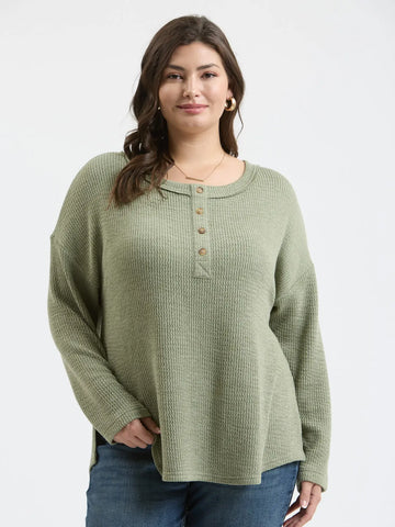 Plus Waffle Knit Henley Long Sleeve Knit Top