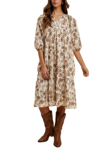 Floral Print Babydoll Midi Dress