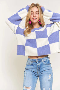 Colorblock Sweater Top-purple