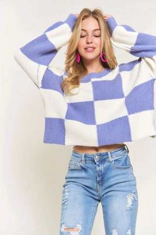 Colorblock Sweater Top-purple