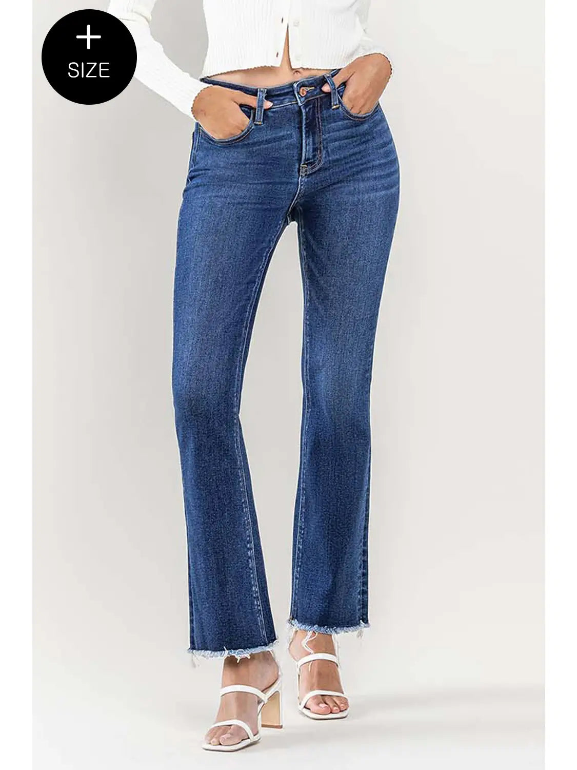 Plus Size High Rise Raw Hem Bootcut Jeans
