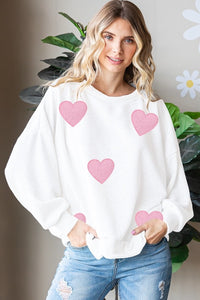 Valentine's Hearts Sequin Sweatshirt- WHITE