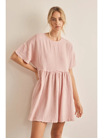 Soft Cotton Gauze Short Sleeve Mini Dress