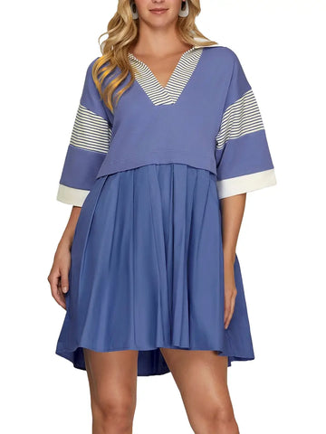 Color Block Knit Top and Woven Skirt Combo Dress