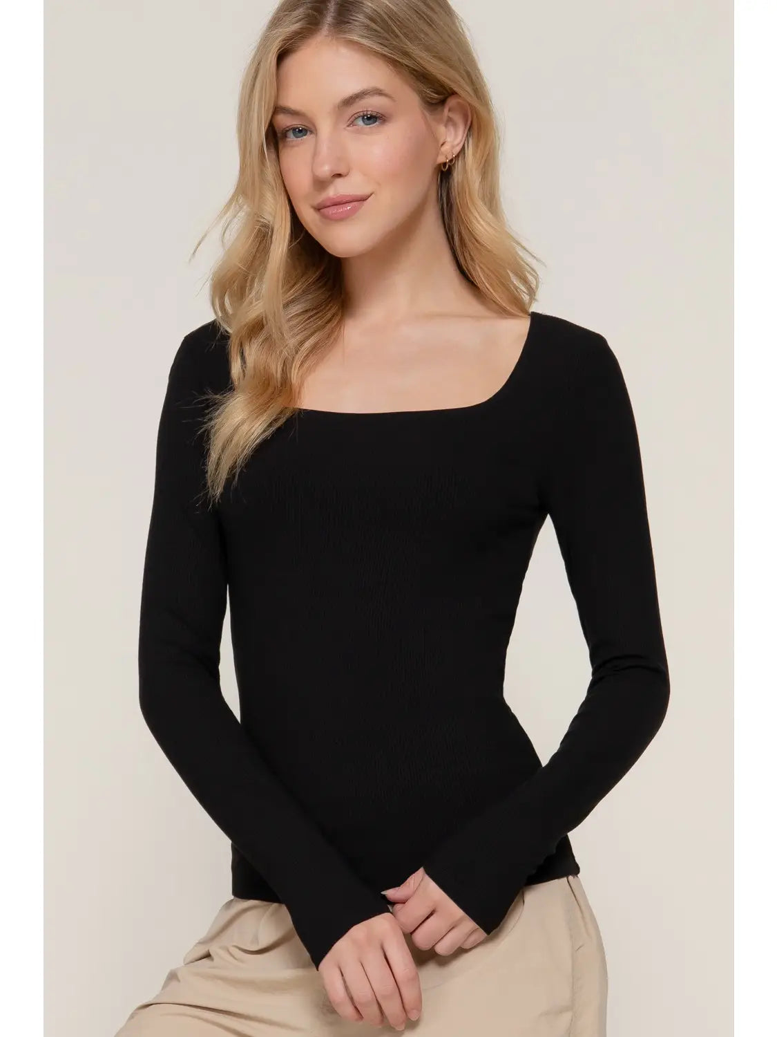 RIBBED SQUARE NECK TOP- BLACK