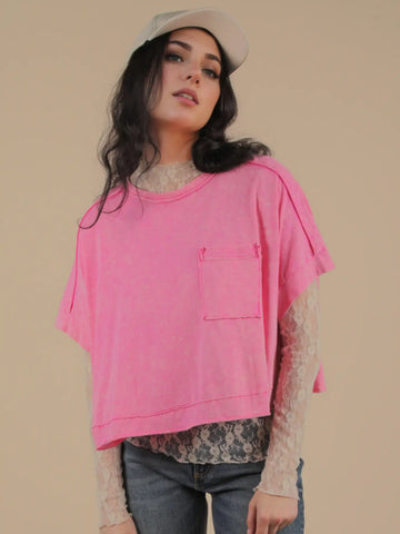 Mineral Washed Oversized Crop Comfy Knit Top