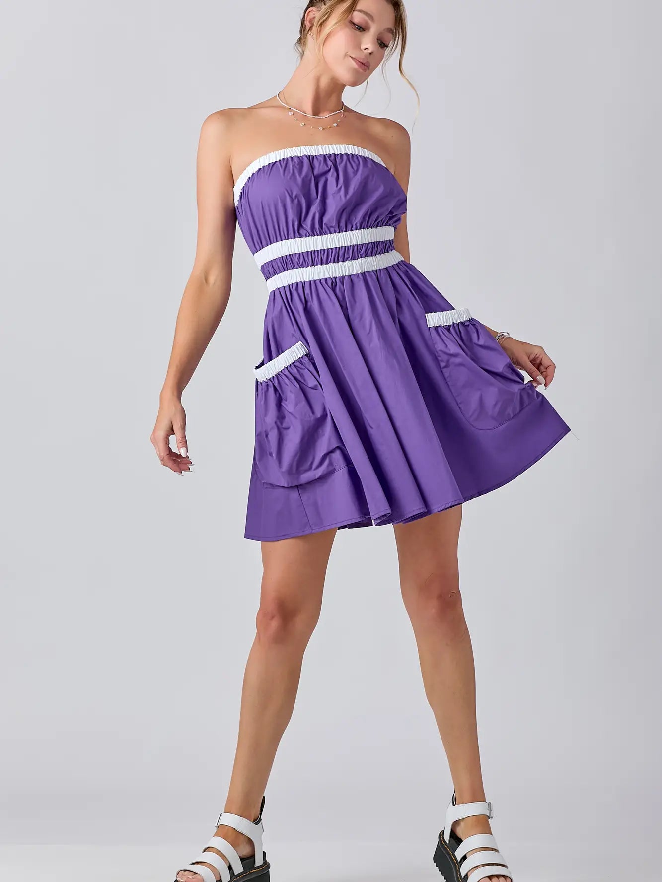 Gameday Contrast Gathered Over Sized Pocket Tube Dress