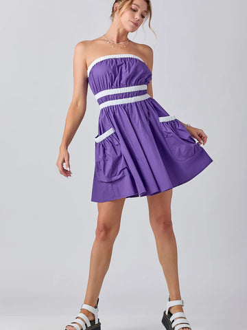 Gameday Contrast Gathered Over Sized Pocket Tube Dress