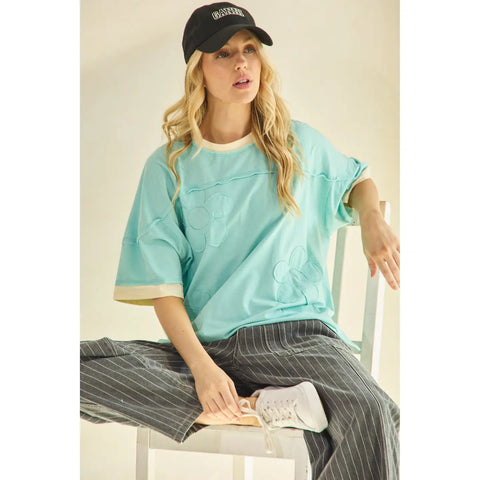 Retro Flower Embroidered Oversized Tee
