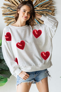 Valentine's Hearts Sequin Sweatshirt- GREY