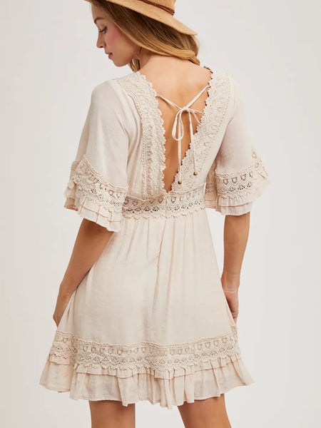 V-Neck Lace Dress Open Back