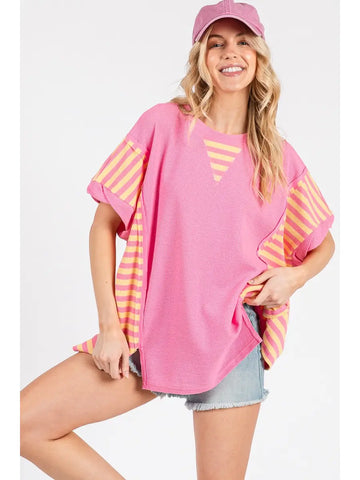 Oversized Contrast Waffle Knit Top