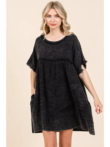 Scoop Neck Babydoll Dress BLACK (S-3X)