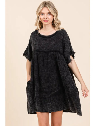 Scoop Neck Babydoll Dress BLACK (S-3X)