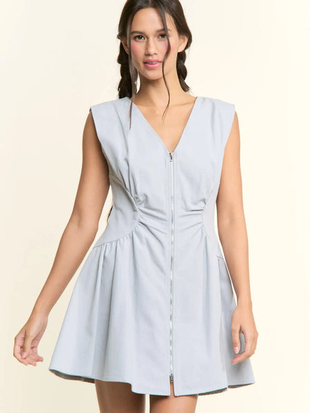 Baby Blue Zip Front Sleeveless Mini Dress