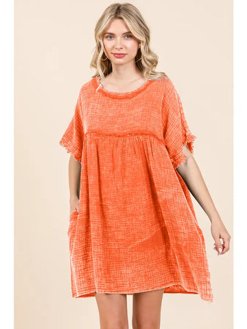 Scoop Neck Babydoll Ruching Dress(S-3X)