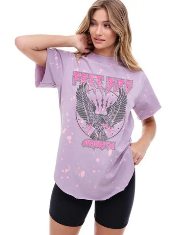 Free Bird America Eagle Graphic S/S Washed Boyfriend Fit Tee