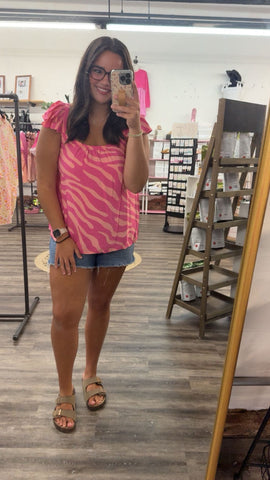 Ruffled Strap Zebra Printed Flowy Tank Top