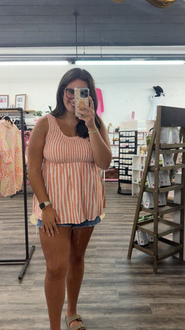 Striped Smocked Babydoll Tank Top